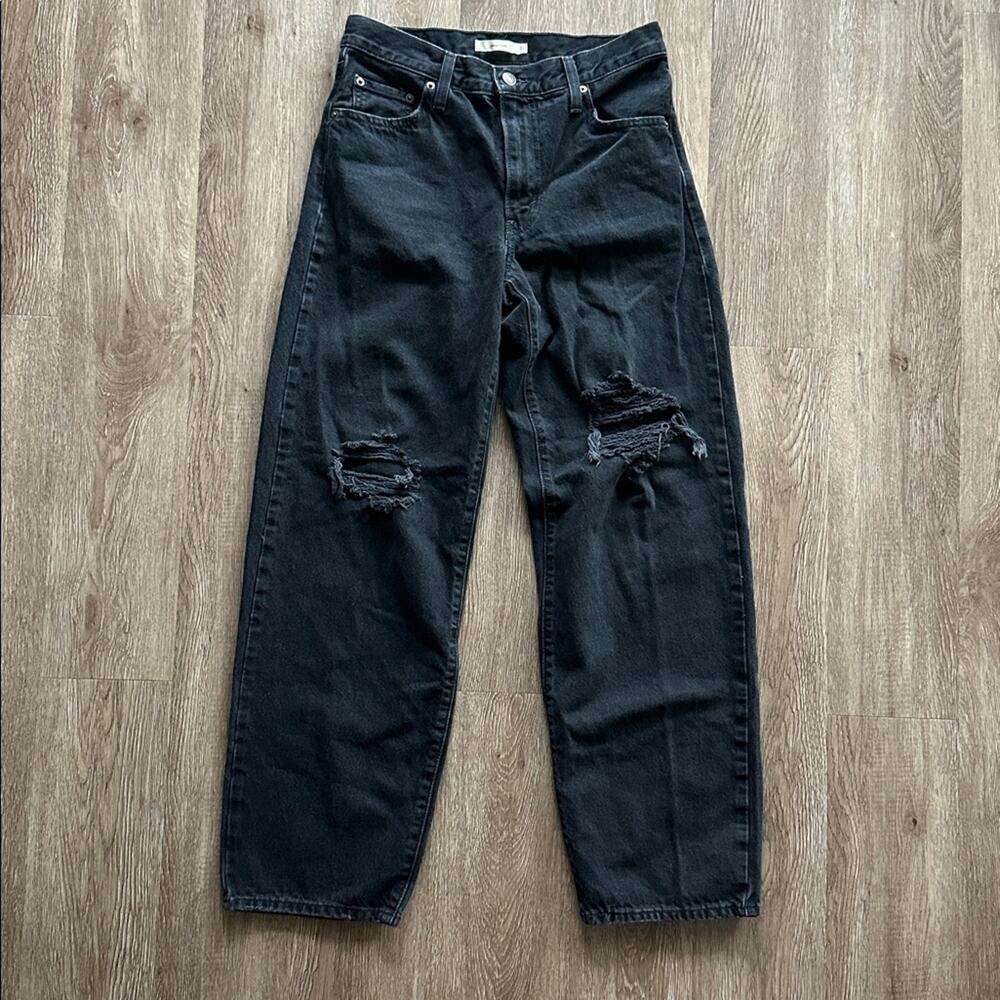 Levi's Women's Black Baggy Dad Jeans Distressed Size 26 Cotton